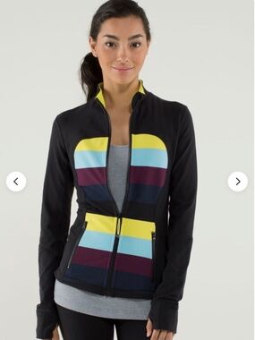 NWT LULULEMON Forme Jacket Zip Cuffins Black Pow Stripe Split Pea Luon